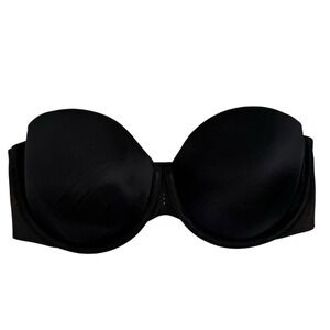 Victoria Secret 32DD Biofit Strapless Bra Underwire Satin Lined Cup Black‎
